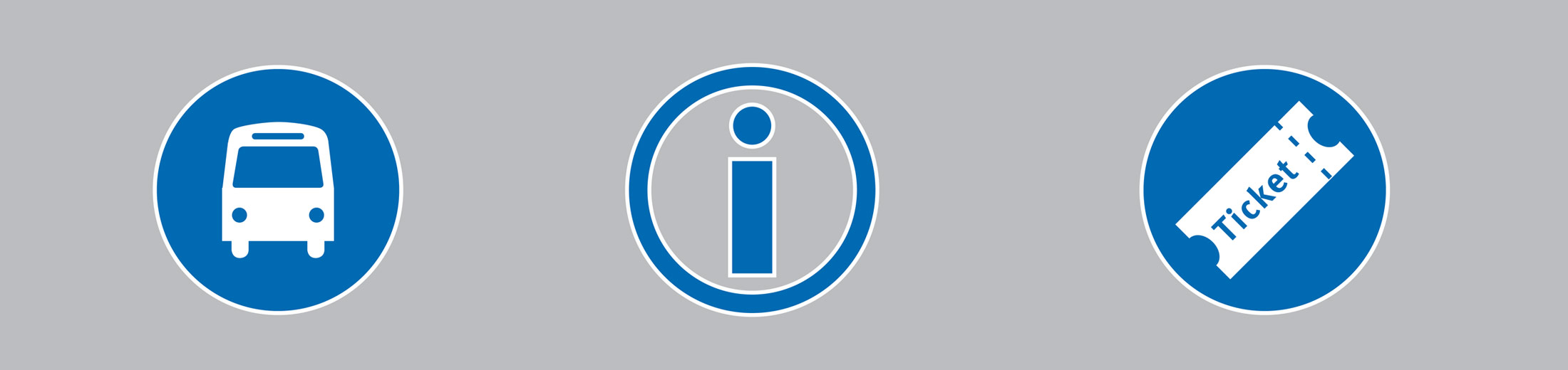 Dieses Bild zeigt Icons für Bus, Information und Ticket